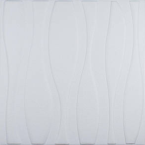 Самоклеюча 3D панель 70x70см 6мм декоративна стельова панель 3Д біла великі хвилі, фото 1