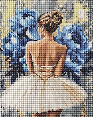 Набір з алмазною мозаїкою "Балерина з блакитними півоніями" 40х50см, фото 1