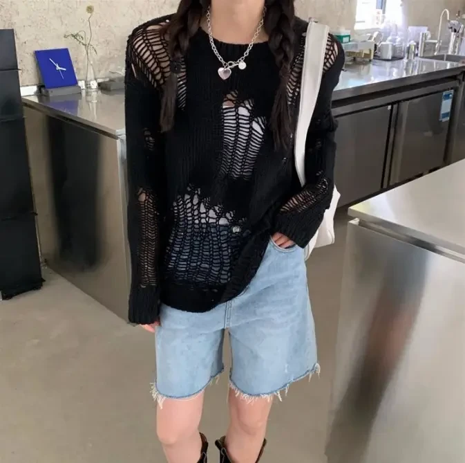 Светр оверсайз рваний жіночий в'язаний туніка, фото 1