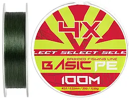 Шнур Select Basic PE Green 100m 0.22mm 30lb/13.6kg