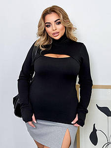 Лонгслів з відкритим декольте чорний великого розміру Розміри: 48-50; 52-54; 56-58