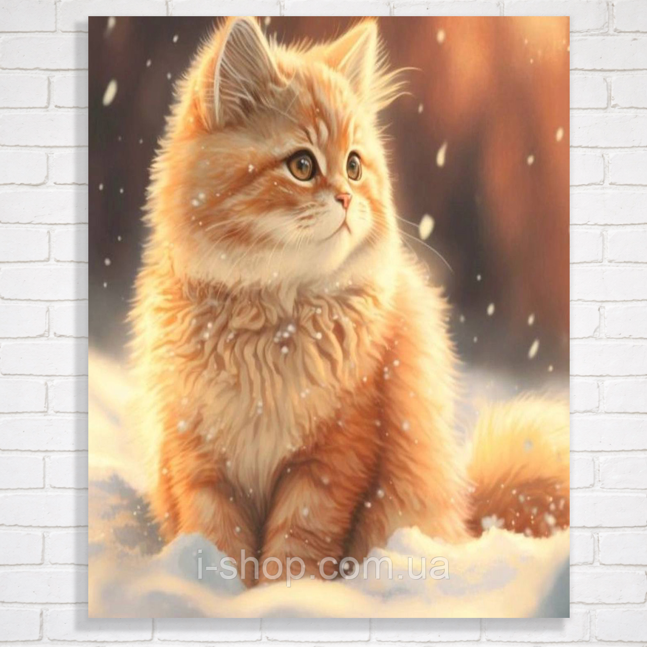 Алмазна мозаїка рудий кошеня в рамці 30х40 см набір для творчості алмазна мозаїка в коробці, фото 1