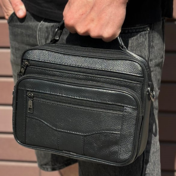 Чоловіча барсетка з ручкою 23х19х7, шкіряна сумка з ременем через плече BEXHILL BX-14440B чорна, фото 1