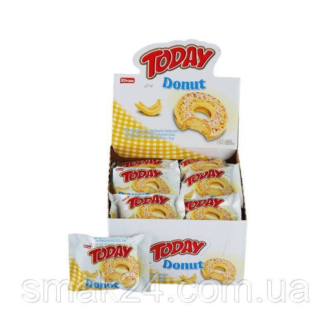 Кекс (донат) у глазурі зі смаком банана Elvan Today Donut Blueberry 1200г Туреччина, фото 1