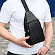Чоловіча сумка з натуральної шкіри 18х31х7, бананка через плече Tiding Bag 34091 чорна, фото 5