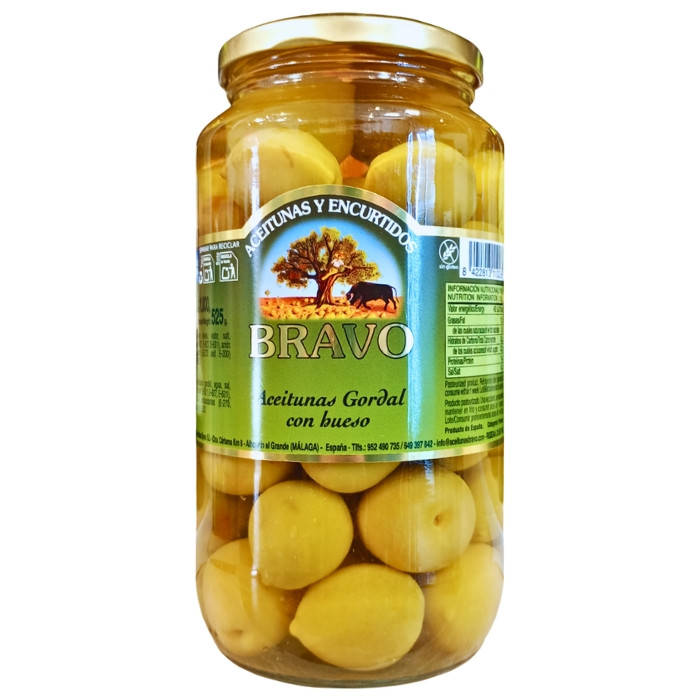 Оливки зелені Bravo Aceitunas Gordal з кісточкою 1 кг, фото 1