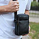 Чоловіча барсетка через плече, зернистая кожа 20х16х6, месенджер для міста, сумка для телефону та документів, чорна, фото 3