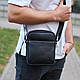 Чоловіча барсетка через плече, зернистая кожа 20х16х6, месенджер для міста, сумка для телефону та документів, чорна, фото 6