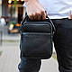 Чоловіча барсетка через плече, зернистая кожа 20х16х6, месенджер для міста, сумка для телефону та документів, чорна, фото 7