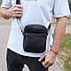 Чоловіча барсетка через плече, зернистая кожа 20х16х6, месенджер для міста, сумка для телефону та документів, чорна, фото 9