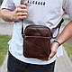 Чоловічий месенджер через плече 20х16х6, сумка планшетка для міста, барсетка для телефону, коричнева, фото 3