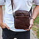 Чоловічий месенджер через плече 20х16х6, сумка планшетка для міста, барсетка для телефону, коричнева, фото 5