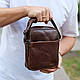 Чоловічий месенджер через плече 20х16х6, сумка планшетка для міста, барсетка для телефону, коричнева, фото 7