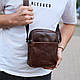Чоловічий месенджер через плече 20х16х6, сумка планшетка для міста, барсетка для телефону, коричнева, фото 10