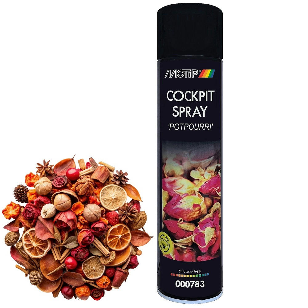 Напівматовий поліроль для пластику у спреї попурі Motip Cockpit Spray Potpourri 600мл
