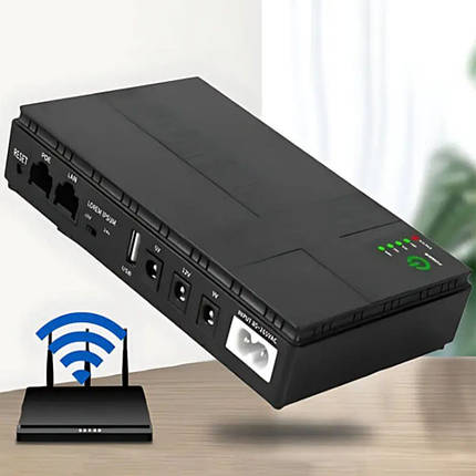 ДБЖ для роутера, повербанк UPS Mini DC1018P для роутерів 10400mAh (18W 1A*5V/9V/12V) Black, фото 1