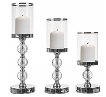 Набір із 3 скляних свічників-ліхтарів Ruhhy 22314 сріблясті, гламур, із дзеркальними та кришталевими елементами