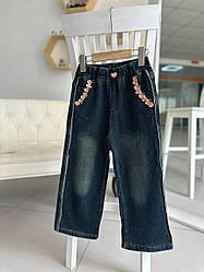 Джинси для дівчинки з квітами на флісі Синій 6622, 48, CHAO.PIN, Синій, Для дівчаток, Зима, 110