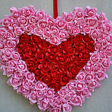 Набір з 2 декоративних сердець з троянд — рожево-червоне та червоно-рожеве, декор до Дня святого Валентина, фото 7