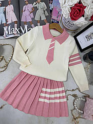 Комплект 2-а кофта + спідниця в'язаний Рожевий 851, 4, XDY, Рожевий, Дівчинка, Зима, 104