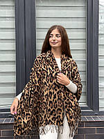 Шарф кашемировый палантин с леопардовым принтом