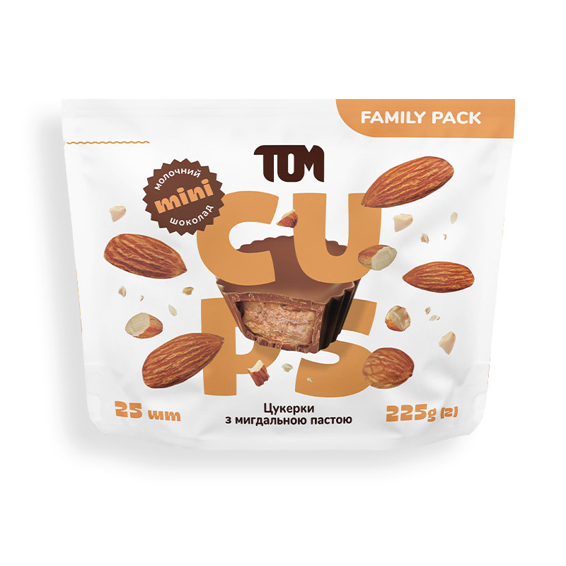 TOM peanut butter Цукерки з мигдальною пастою в молочному шоколаді - Family Pack (225 g), фото 1