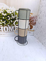 Набор чашек SNT 021-04-22 фарфоровых на металлической стойке 4 шт 400 мл Разноцветные