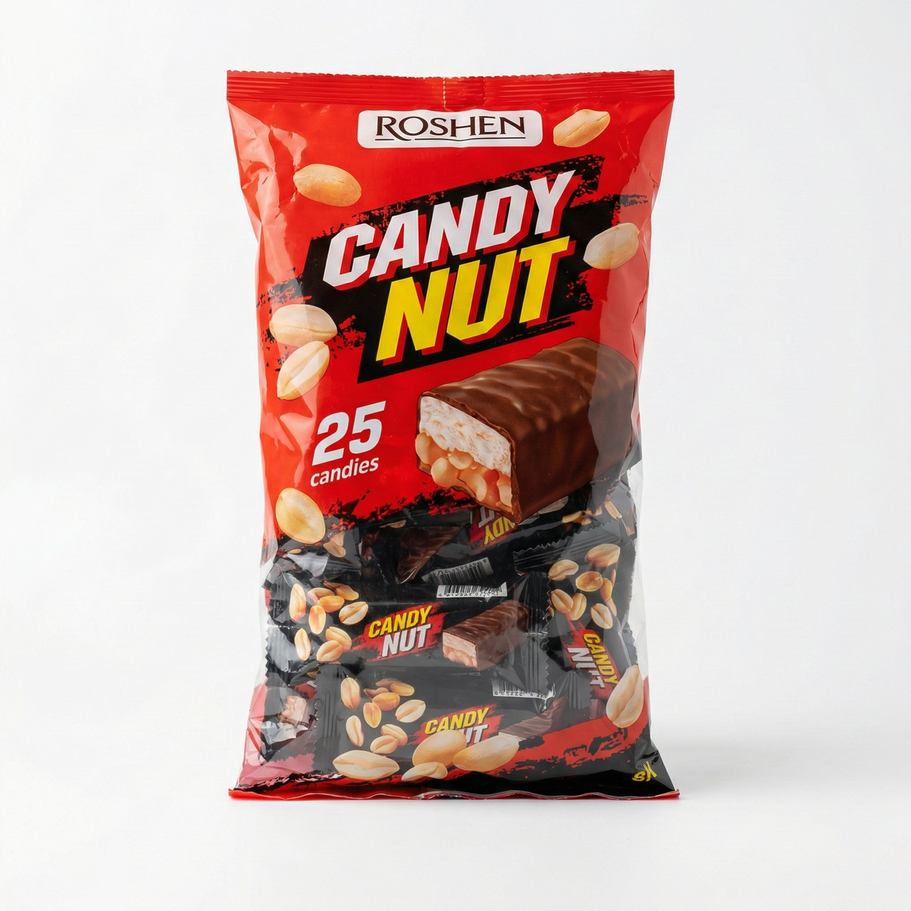 Цукерки Roshen Candy Nut з арахісом та м'якою карамеллю (Упаковка 25 шт/1 кг) | Шоколадні батончики Кенді Нат, фото 1