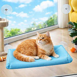 Лежанка для кота на вікно 55x35см, Sunny Window Seat Cat Bed, Блакитний / Підвісна лежанка для котів / Віконний гамак