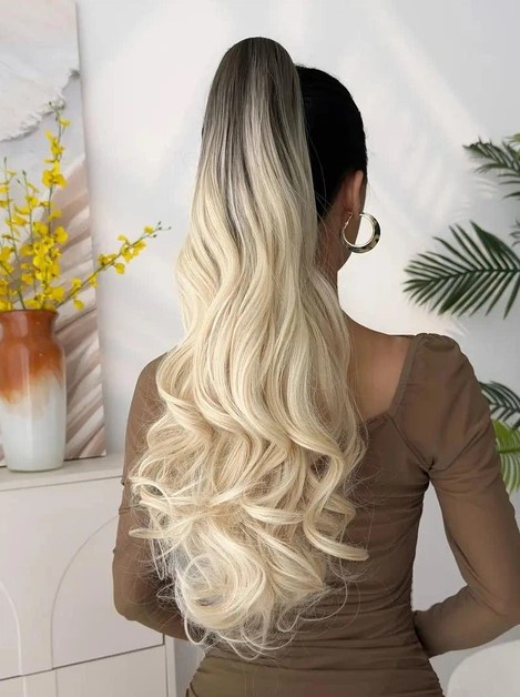 Штучний хвіст легкі хвилі шиньйон на крабі Шатен - омбре в блонд 61 см, фото 1