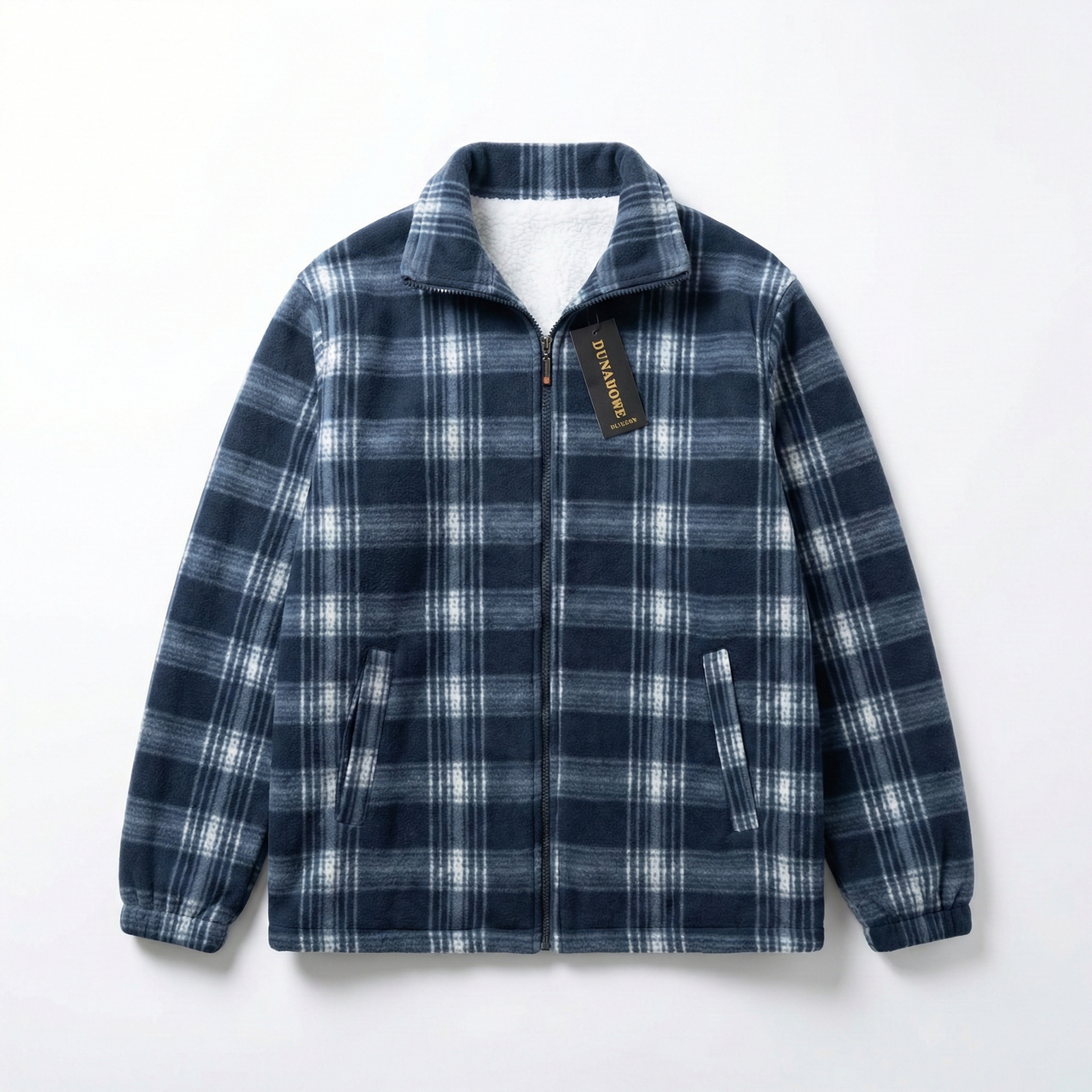 Чоловіча тепла кофта на хутрі в клітинку. Зимова флісова куртка на блискавці 52-62 (Батали), фото 1