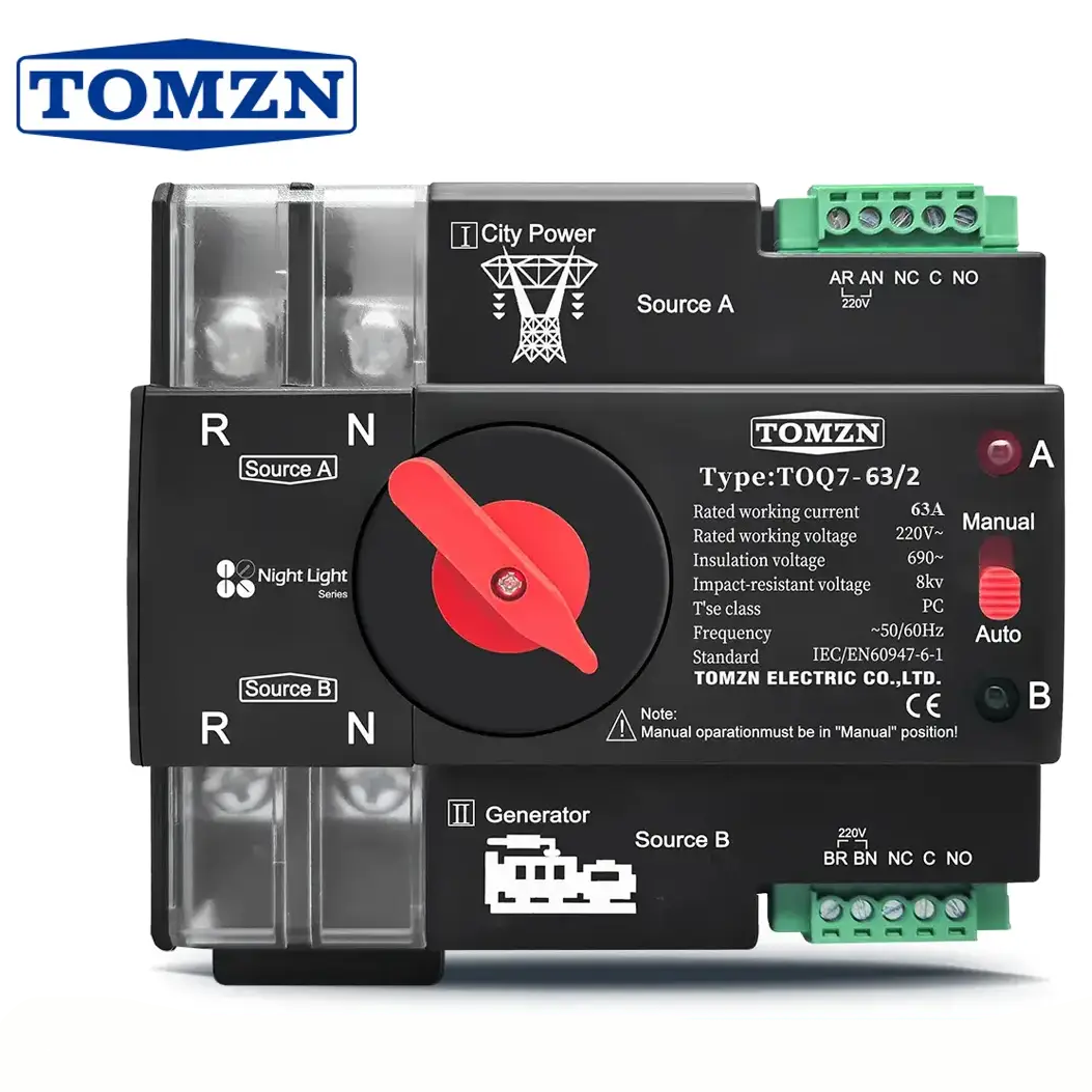 Автоматичний перемикач введення резерву (реле) TOMZN TOQ7-63/2P 63A 2P (АВР) 1-фаза
