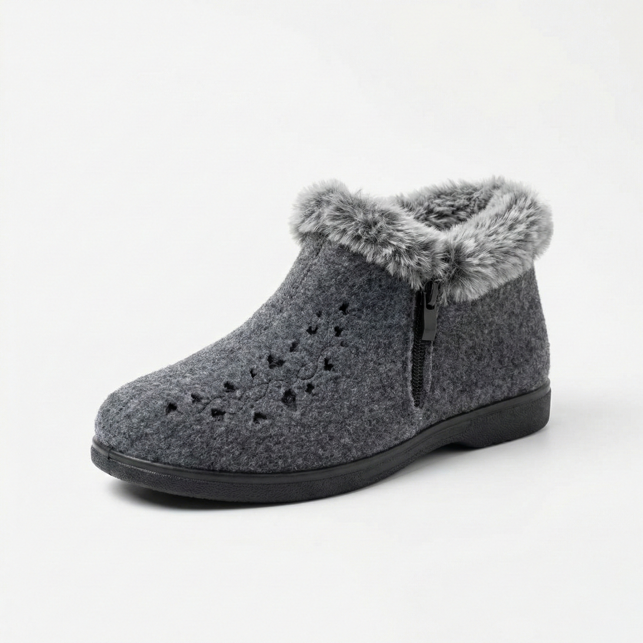 Жіночі зимові бурки на хутрі. Сірі повстяні черевики на блискавці 36-41 (Бабуші), фото 1