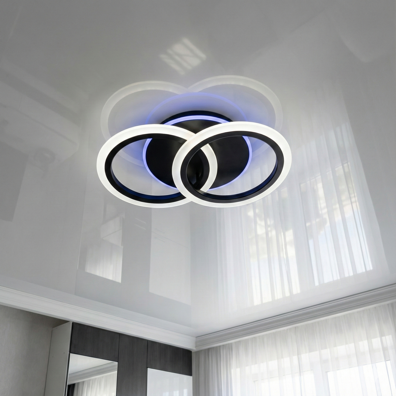 Маленька люстра лед з пультом SVET 55W до 12 м² колір Чорний SY-5327/2 BK+RGB, фото 1