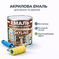 Акрилова емаль для вікон та дверей SkyLine Wood без запаху, з протигрибковим ефектом, біла, 0.75 л