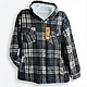 Чоловіча тепла сорочка на хутрі з капюшоном "Дракон" (Dragon), зимова куртка в клітинку на блискавці, розміри XL-5XL, фото 6