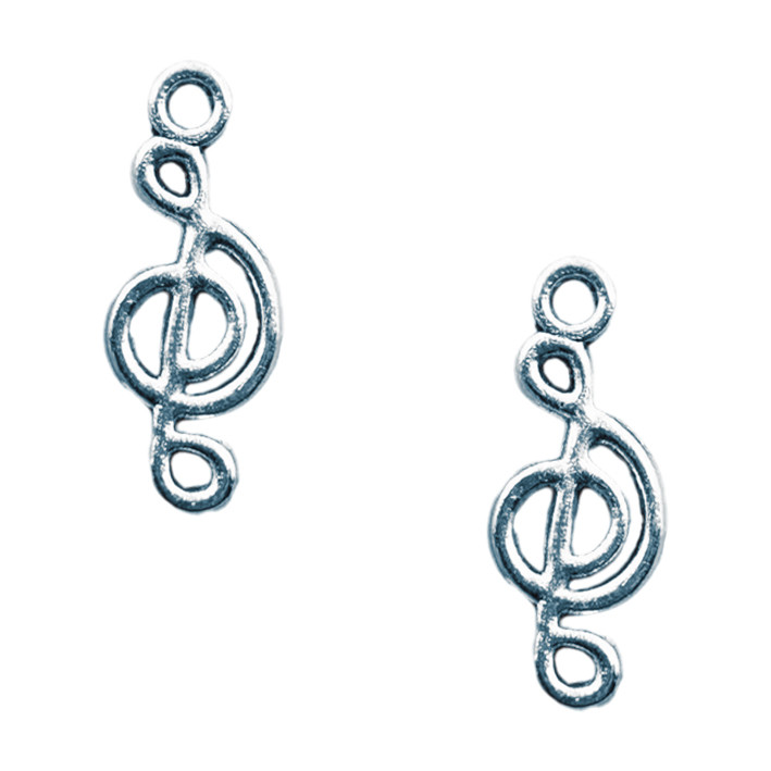 Набір 2 шт Підвіска 20х8 мм Отвір 1,6 мм, Кулон Скрипковий Ключ, Колір Срібло, Метал, Рукоділля, на Біжутерію, фото 1