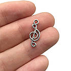 Набір 2 шт Підвіска 20х8 мм Отвір 1,6 мм, Кулон Скрипковий Ключ, Колір Срібло, Метал, Рукоділля, на Біжутерію, фото 4