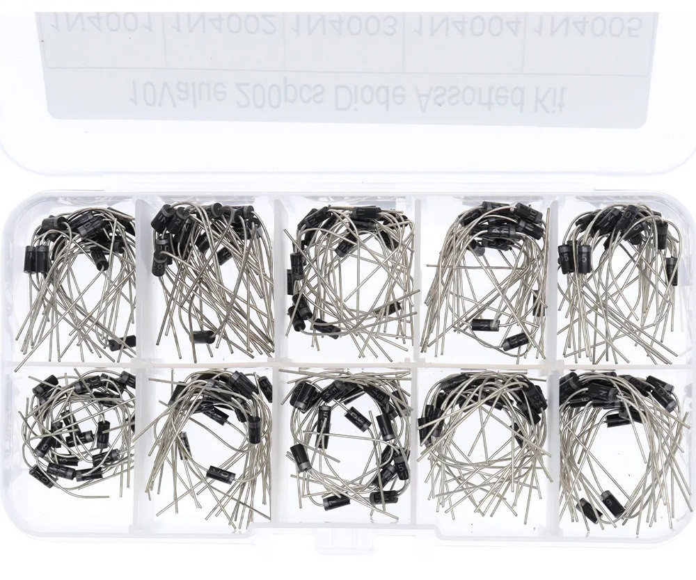 Діоди випрямні та Шотткі, набір 200 шт, 10 значень (1N4001–1N4007, 1N5817–1N5819), в боксі, TENSTAR