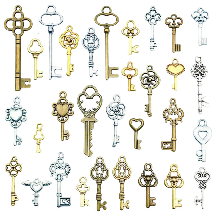 Набір 30 шт Підвіски Ключі, Розмір 8-30 мм, Колір Мікс, Кулони Ключики, Рукоділля, для Біжутерії, фото 1