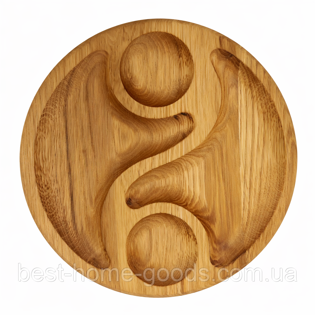 Дерев’яна дошка менажниця з дуба на 4 секції, кругла, Ø29.5 см, висота 2.2 см, фото 1
