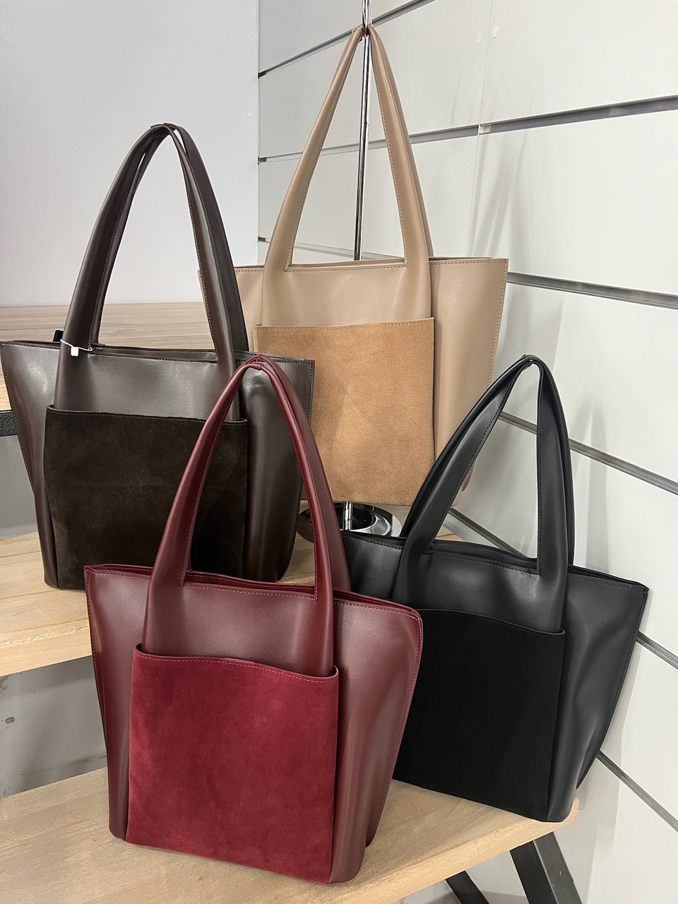 Сумка жіноча шопер на блискавці 40*33 см штучна шкіра Nata натуральна замша, фото 1