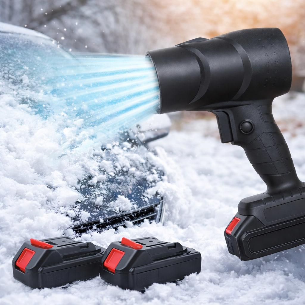 Ручна повітродувка для прибирання снігу та листя 48В з двома акумуляторами в кейсі, чорна