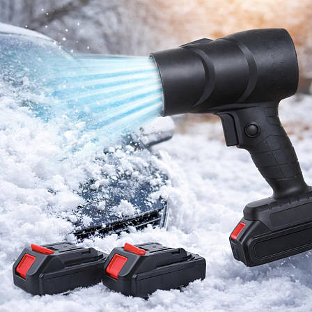 Ручна повітродувка для прибирання снігу та листя 48В з двома акумуляторами в кейсі, чорна, фото 1