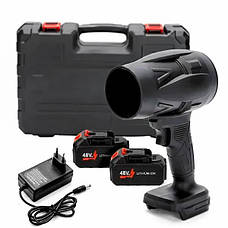 Ручна повітродувка для прибирання снігу та листя 48В з двома акумуляторами в кейсі, чорна, фото 5