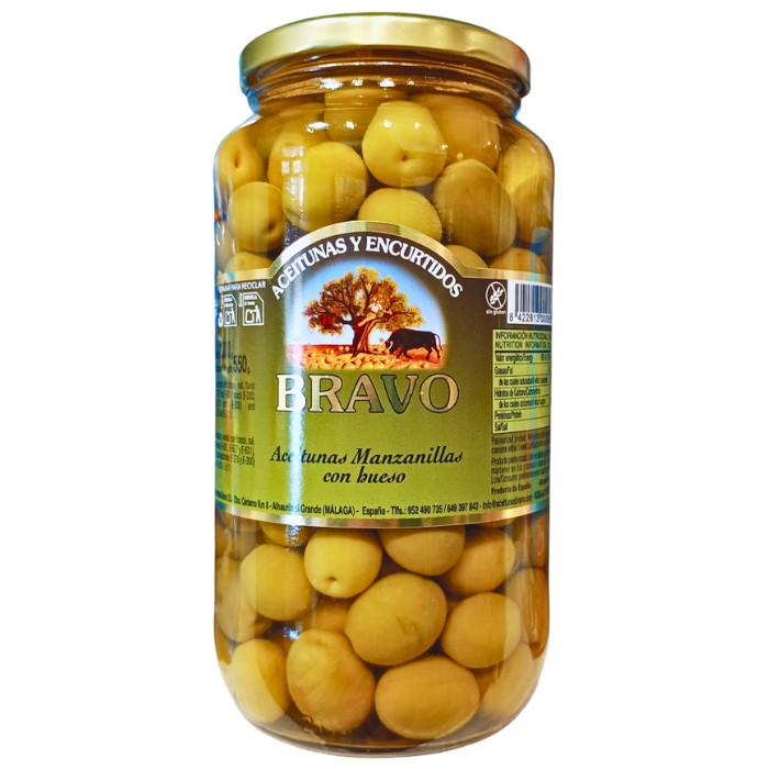 Оливки зелені Bravo Aceitunas Manzanillas з кісточкою 1 кг, фото 1
