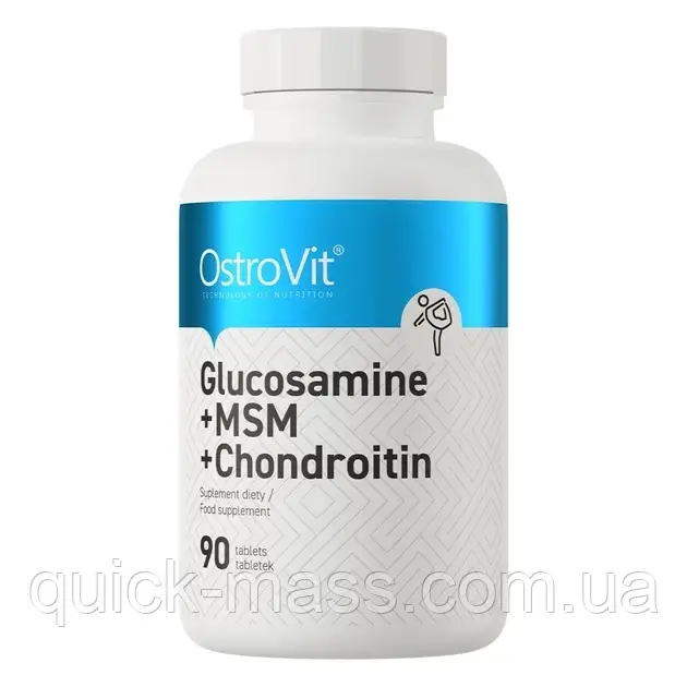 Комплекс для суглобів та зв'язок OstroVit GLUCOSAMINE + MSM + CHONDROITIN 90tab, фото 1
