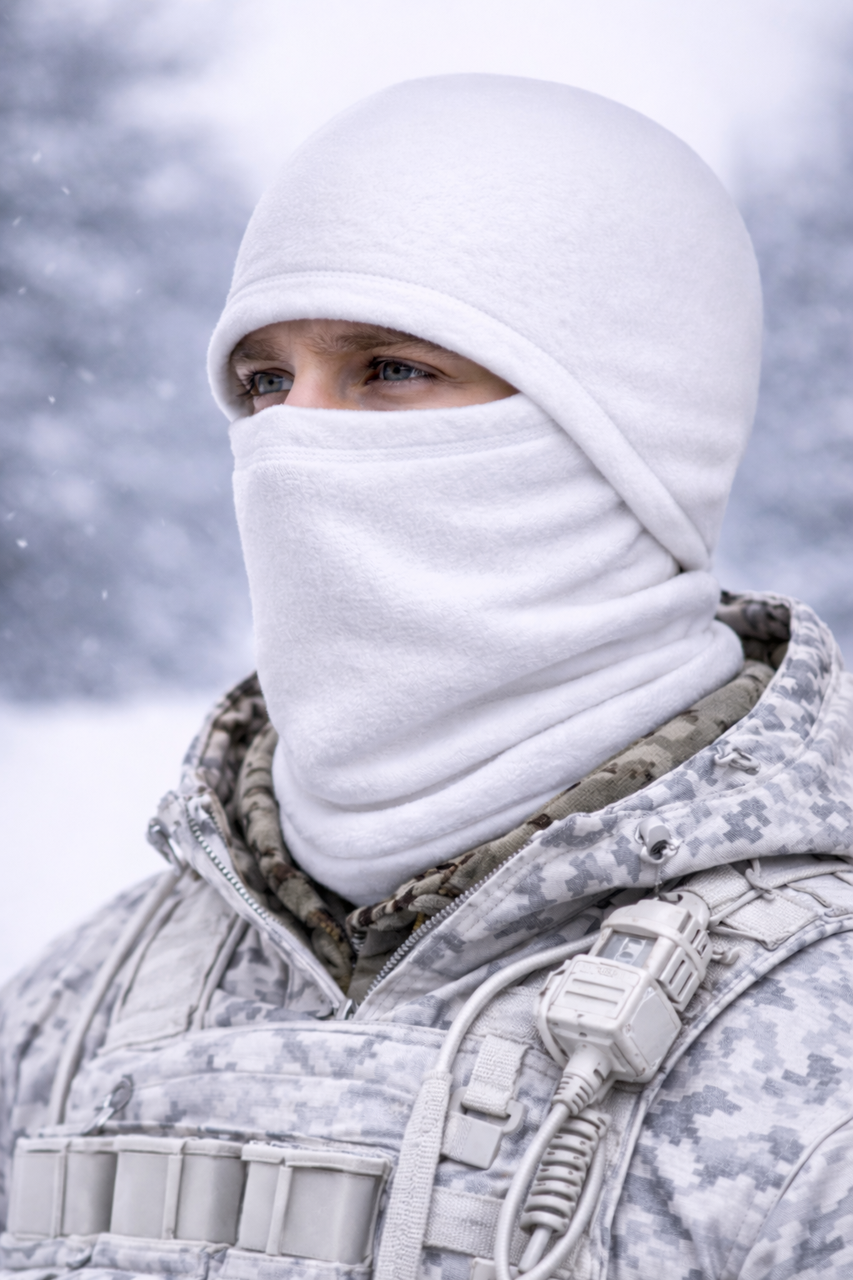 Балаклава зимова флісова біла — тепла маска з флісу UltraSoft 270 г/м2 для зими та маскування