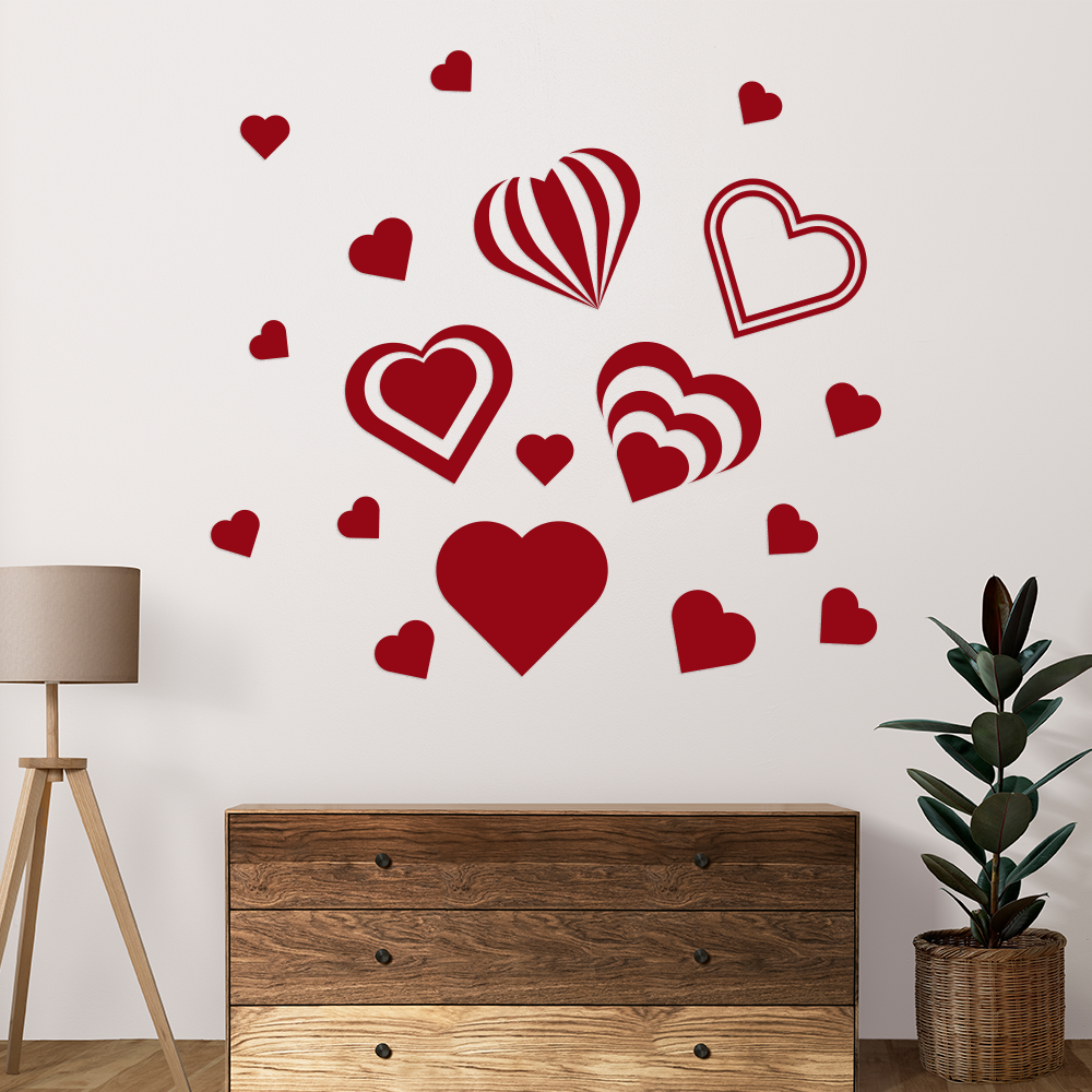 Наклейки День закоханих Веселі сердечка Валентинки HappyPocket Набір S 100х20см матова червоний HP-155S-030M