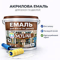 Акрилова емаль для вікон та дверей SkyLine Wood без запаху, з протигрибковим ефектом, біла, 5 л
